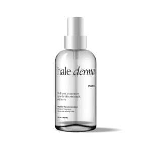 a clear plastic spray bottle of Hale Derma Pure Spray 2oz / 60mL with a white cap