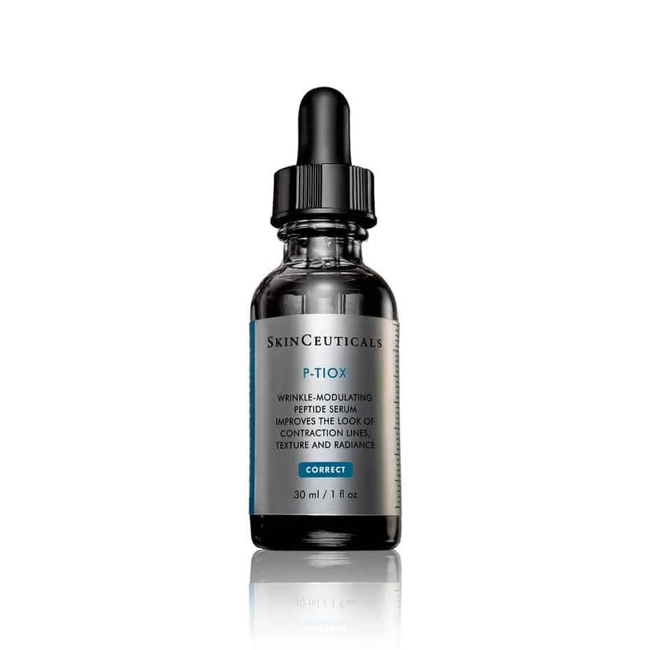 a bottle of SkinCeuticals P-TIOX serum with a dropper