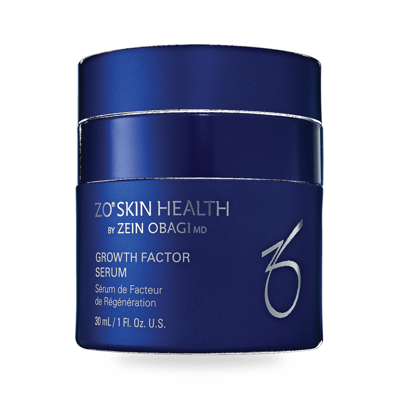 ZO Skin Health Growth Factor Serum in a 30 mL blue jar