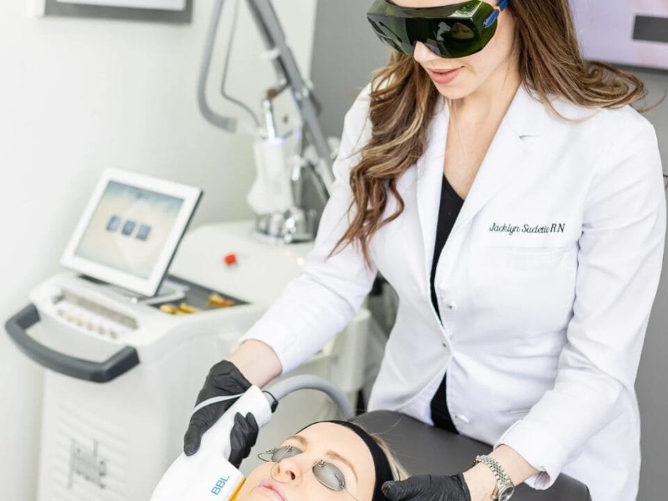 Nurse Jacklyn's performing a Broadband Light (BBL) treatment to support long-term skin health. 