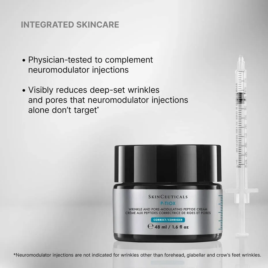 SkinCeuticals P-TIOX Anti-Wrinkle Cream shown as part of a skincare routine that complements neuromodulator treatments