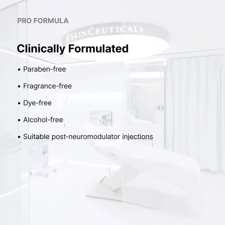 SkinCeuticals P-TIOX Anti-Wrinkle Cream pro formula graphic highlighting fragrance-free, paraben-free, alcohol-free, and dye-free features