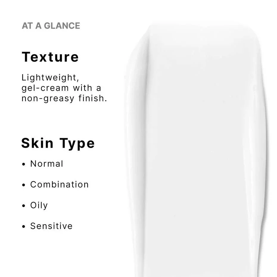 SkinCeuticals P-TIOX Anti-Wrinkle Cream texture graphic showing a lightweight gel-cream finish and suitable skin types