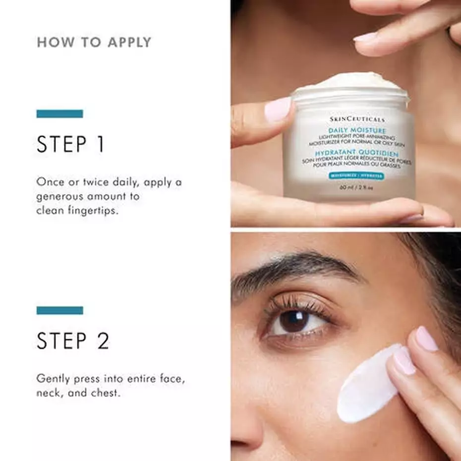 How to apply SkinCeuticals Daily Moisture to the face, neck and chest