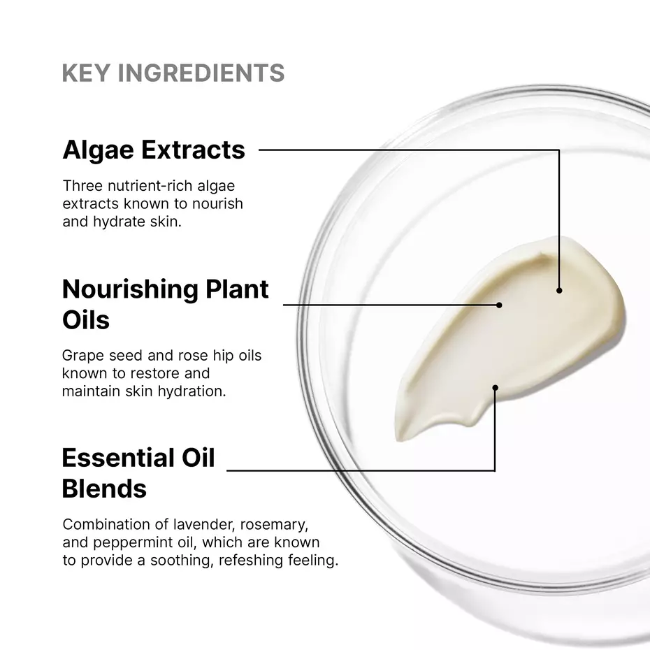 SkinCeuticals Emollience ingredient graphic highlighting algae extracts, plant oils and essential oils